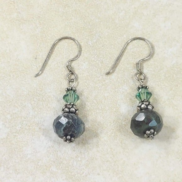 Silver Green Blue Jewelry Necklace Earrings Set Women Trinket Jewelry Gift VTG - Picture 8 of 11